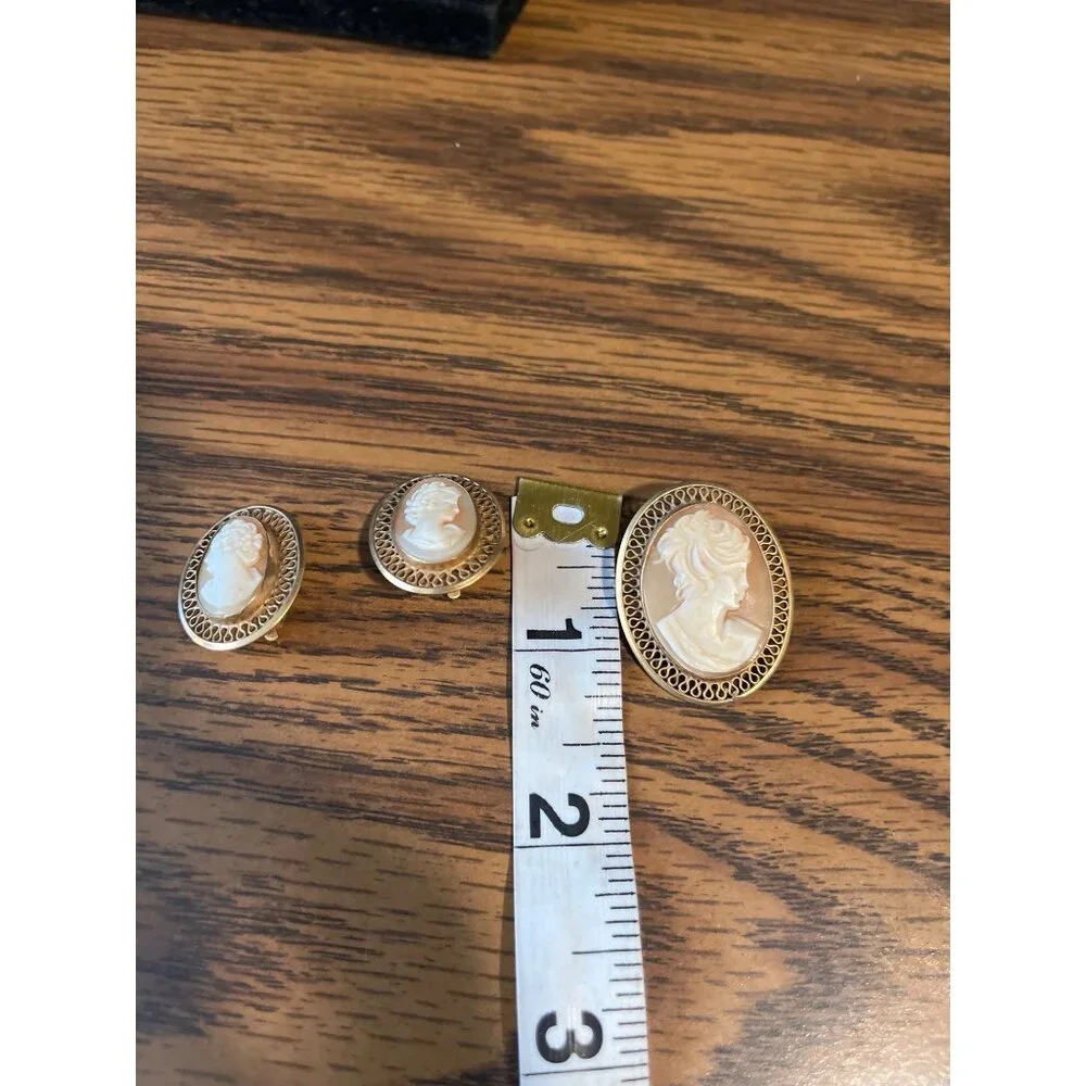 Winard 12k gold filled cameo pendant/brooch and clip earrings vintage